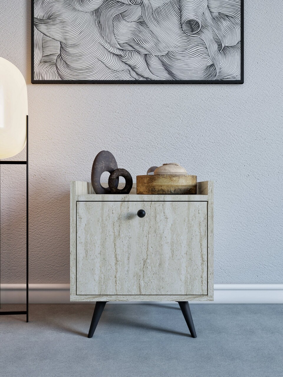 Noptiera, Hanah Home, Dopo, 50x55x40 cm, Travertin - imagine 6